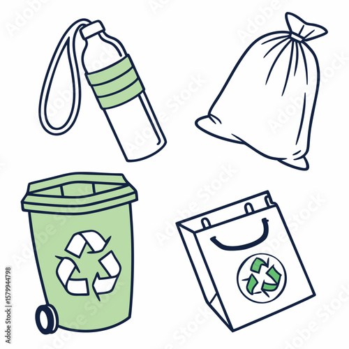 Zero waste lifestyle flat icons