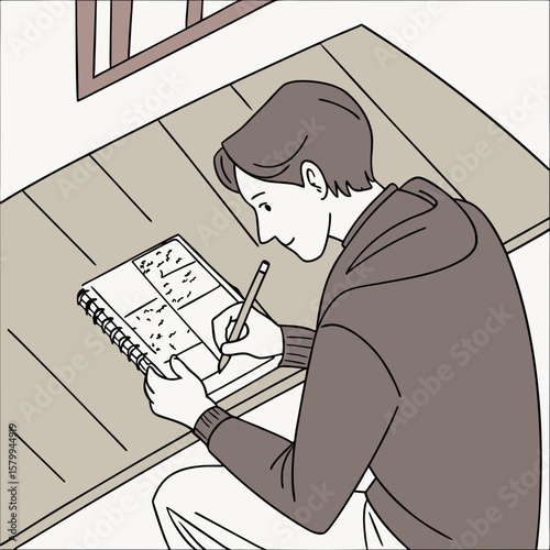 Sketching a Creative Storyboard Person Engaged in Comic Panel Creation at Home in an Artistic Expression