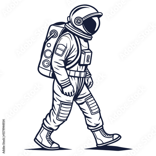 Astronaut in Space Suit Walking Illustration Journey Through the Cosmos, Exploration of Space and Beyond