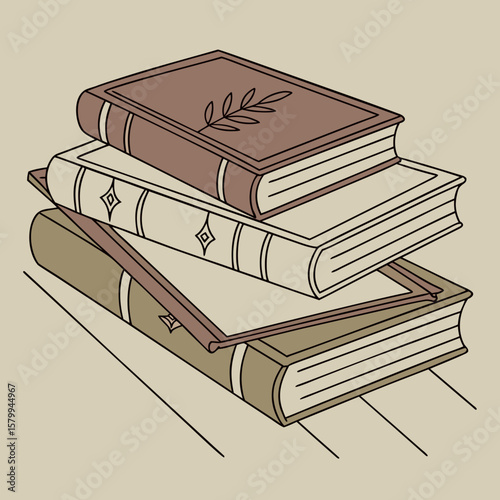Stacked Vintage Books Illustration Reading, Learning, and Nostalgia