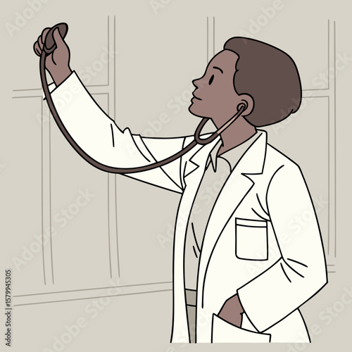 Medical Professional Illustration Confident Doctor Holding a Stethoscope in a Clinic Environment