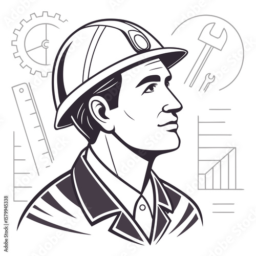 Blueprint Vision An engineer with tools and charts illustrates ambition and innovation within the construction industry.