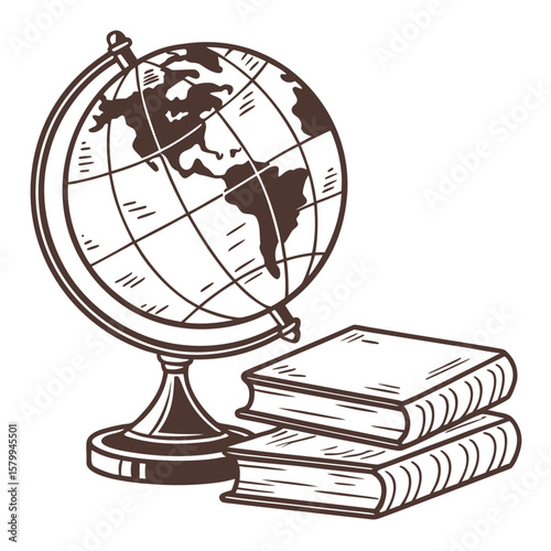 Illustrated Globe and Stacked Books A Journey Through Education and Exploration for Global Understanding