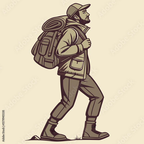 Illustrated Hiker's Journey A Trek Through the Outdoors with Backpack on a Hike Trail
