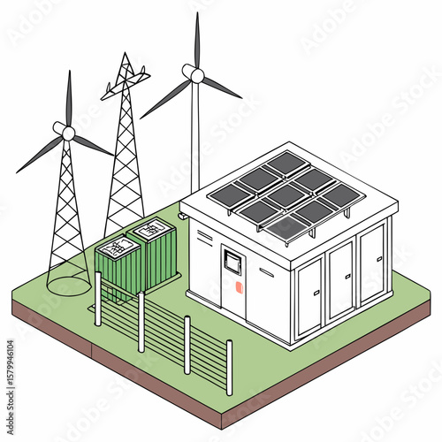 Renewable Energy Power Plant Isometric Illustration Sustainable Future and Eco-Friendly Technologies
