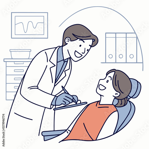 Friendly Dentist Examining Patient in Clinic Oral Health and Dental Care Illustration
