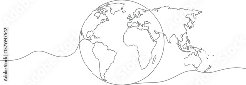 World map continuous line drawing vector illustration global earth outline continents geography design