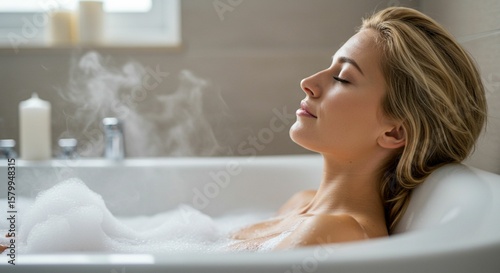 Woman relaxing in a bathtub