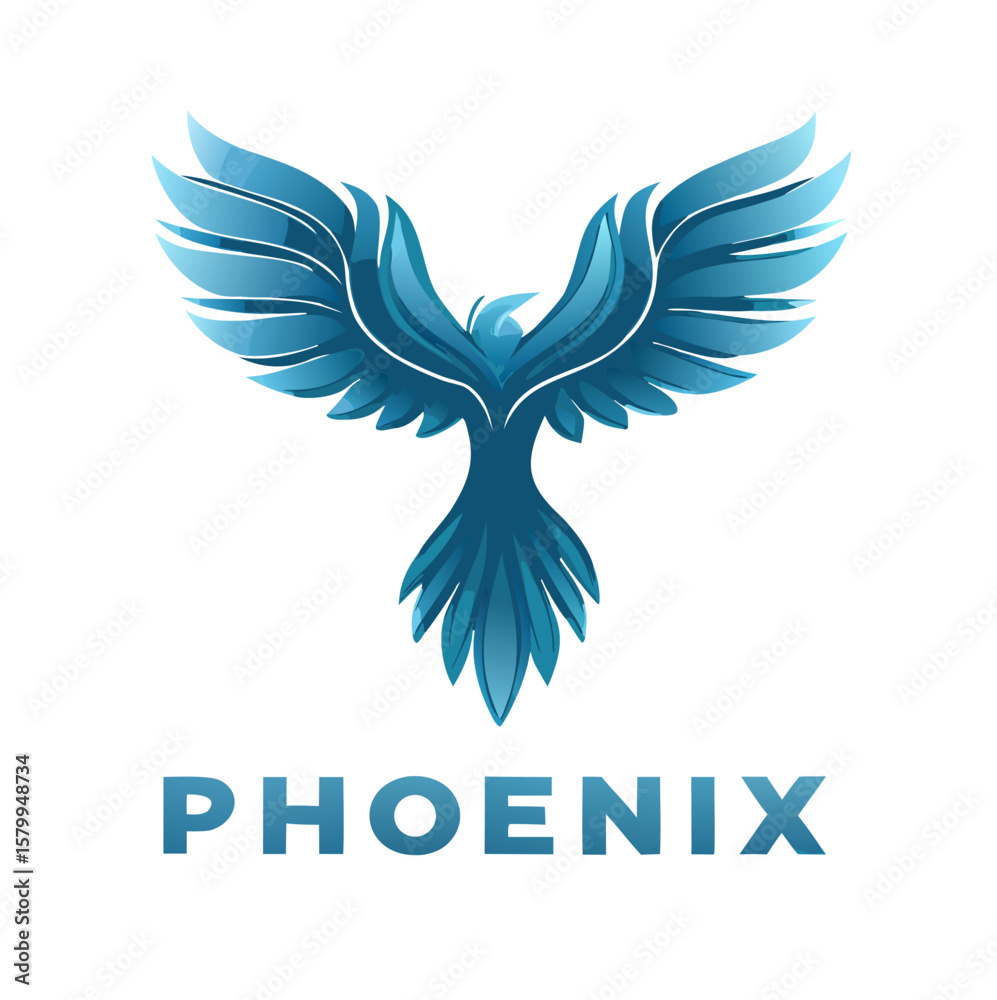 Obraz premium A stunning and vibrant phoenix logo with intricate blue feathers against a white background