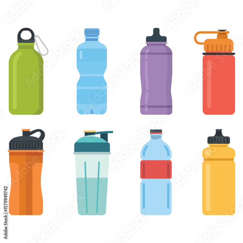 sport drinking bottle set cartoon vector illustration Pro Vector