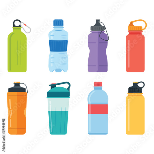 sport drinking bottle set cartoon vector illustration Pro Vector