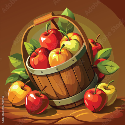 Basket of fresh autumn fruits, including ripe apples and vibrant orange pumpkins, perfectly illustrating the healthy harvest season of fall