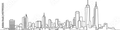 Continuous line drawing of city skyline vector illustration urban landscape cityscape architecture design 100
