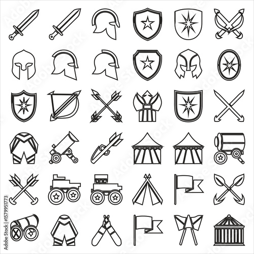 Ancient Warfare Symbols and Military Equipment Icons sword helmet