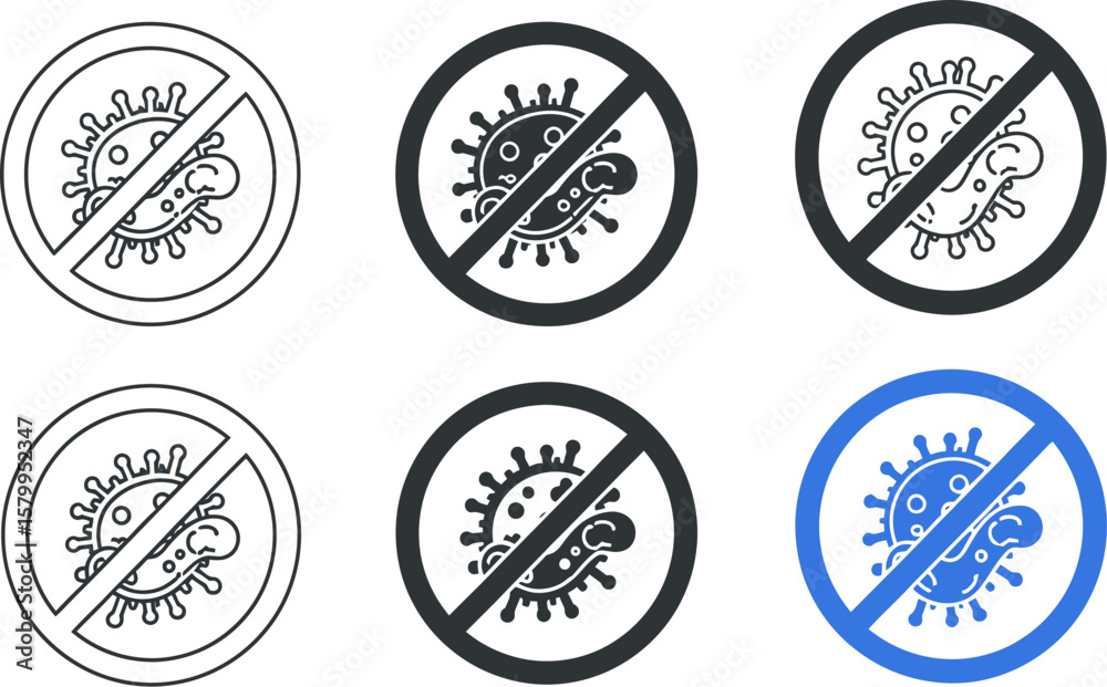 Naklejka premium Stop virus infection vector icon set no virus protection coronavirus symbol