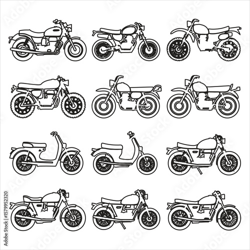 Vintage and modern motorcycles and scooters transportation