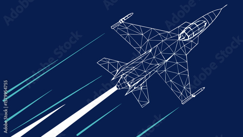 Abstract Fighter Jet Illustration with Geometric Design on a Dark Blue Background
