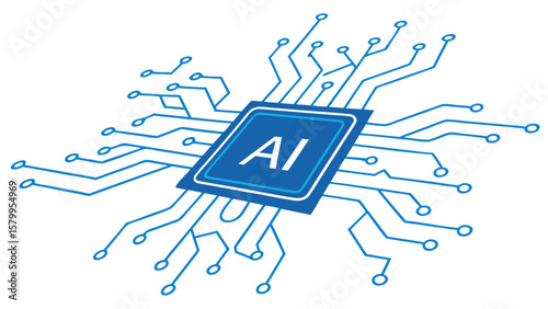 Glowing Blue AI Chip A Conceptual Microprocessor Design with Digital Circuitry
