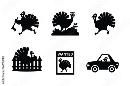 Turkeys in various humorous situations silhouette glasses