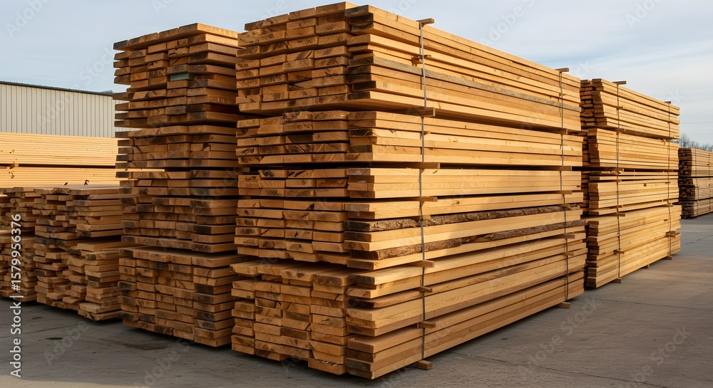 Stacked lumber in outdoor storage Stacked lumber in outdoor storage