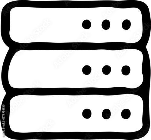 Simple black and white illustration of stacked server units with three dots.