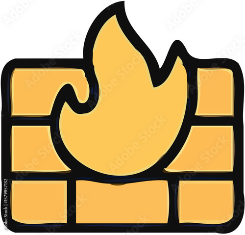 Fiery breach of a brick firewall, symbolizing a security vulnerability or system failure.