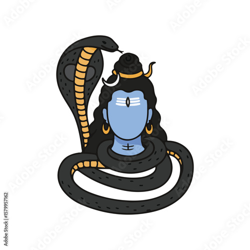 snake on shiva icon, maha shivaratri flat Vector illustration, Indian cultural icon