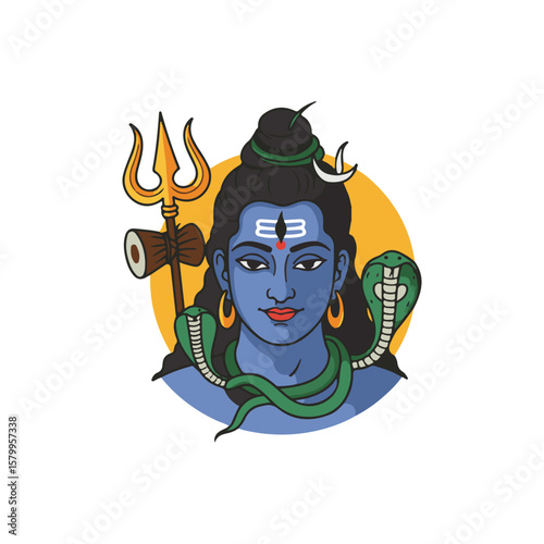 mahadev icon, maha shivaratri flat Vector illustration, Indian cultural icon