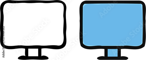 Simple computer monitor icons, one blank, one light blue.