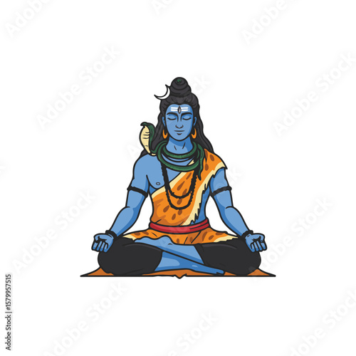 meditating shiva icon, maha shivaratri flat Vector illustration, Indian cultural icon
