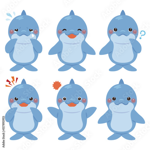 イルカのキャラクターイラスト　表情セット