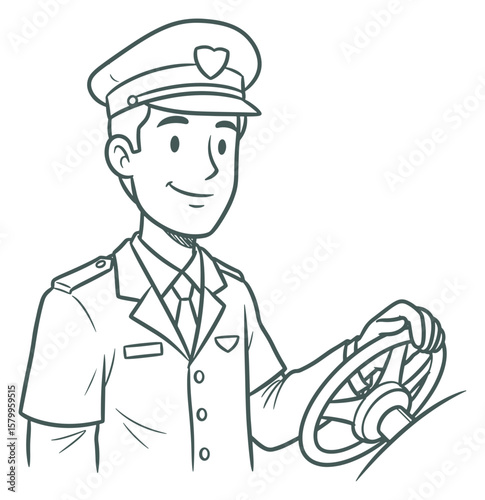 Sketch of a Smiling Chauffeur Driving with a Heart on His Hat