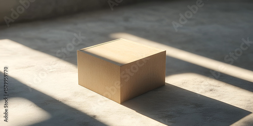 Cardboard Shipping Box in Sunlit Minimalist Room