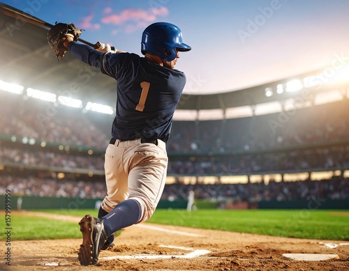 Baseball player hitting a ball