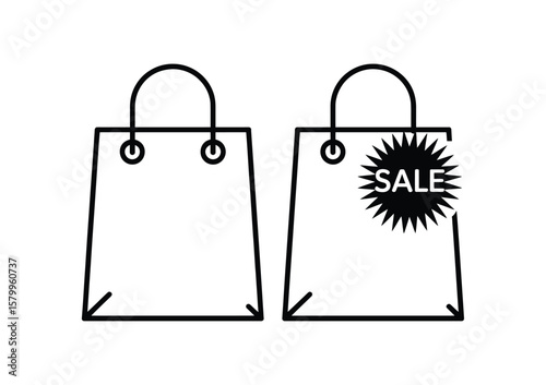 Shopping bags black and white icon shopping paper bags with handles black thin line illustration isolated on white background flat outline line art bags vector icon