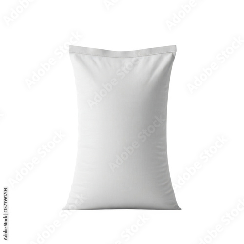 Blank white woven polypropylene bag with stitched seam isolated on transparent background
