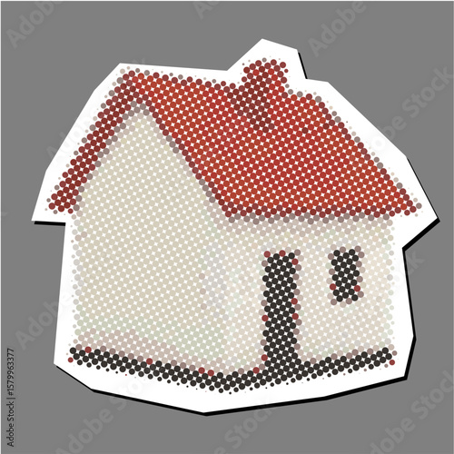 House dotted collage element pointillize in paper torn vector, blending architectural form with artistic texture. Ideal for real estate, home-related concepts, or abstract urban designs.