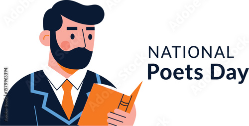 Vector art of a man reading a book celebrates national poets day