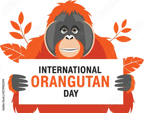 Vector art of celebrate international orangutan day with an illustration of an orangutan holding a sign