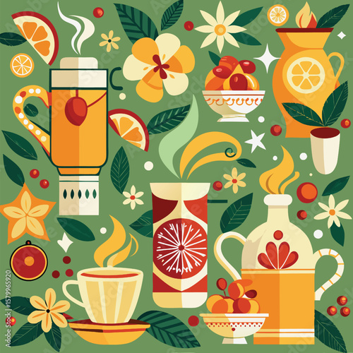 seamless pattern with tea cups