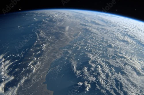 View of Earth from space showcasing vibrant blue oceans, swirling white clouds, and the curvature of the planet against the blackness of outer space, illustrating the beauty of our world