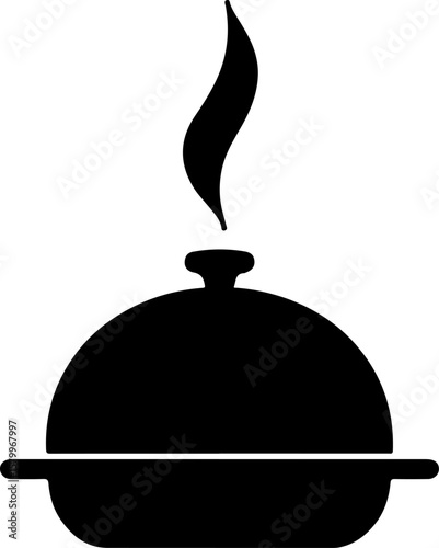 illustration of cooking pot with spoon, hat, isolated, magic, coffee, illustration, vector, white, black, cup, pot, magician, icon, rabbit, illusion, object, symbol, cooking, drink, sign, concept, kit