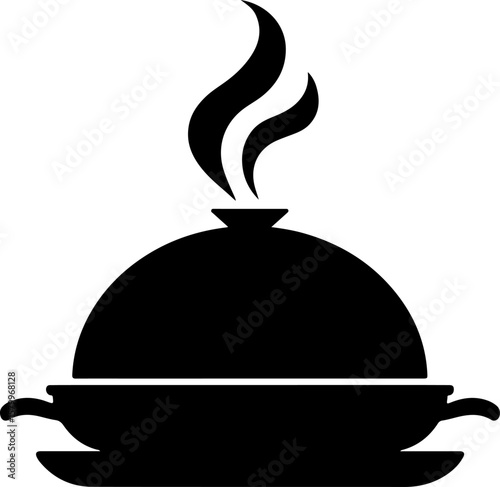illustration of cooking pot with spoon, hat, isolated, magic, coffee, illustration, vector, white, black, cup, pot, magician, icon, rabbit, illusion, object, symbol, cooking, drink, sign, concept, kit