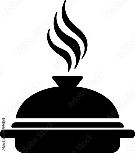 illustration of cooking pot with spoon, hat, isolated, magic, coffee, illustration, vector, white, black, cup, pot, magician, icon, rabbit, illusion, object, symbol, cooking, drink, sign, concept, kit