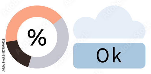 Circular progress chart with percentage slice and cloud icon labeled OK. Ideal for data tracking, progress, analytics, storage, metrics, performance evaluation, efficient workflow. Simple flat