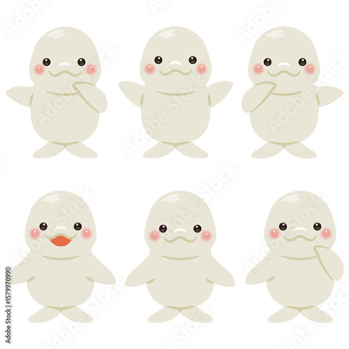 指さしをするシロイルカのキャラクターイラストセット