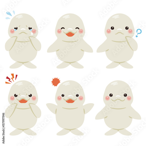 シロイルカのキャラクターイラスト　表情セット