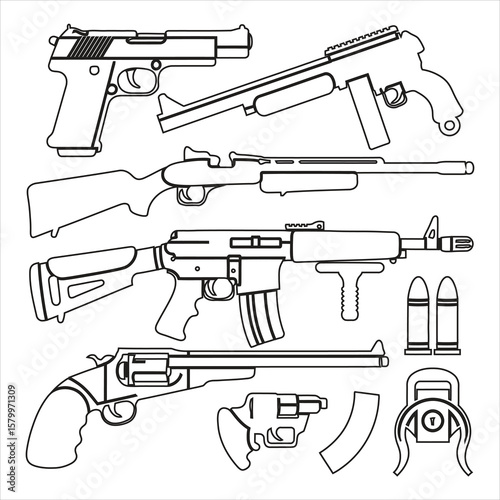 Handgun rifle shotgun revolver ammunition sight vector