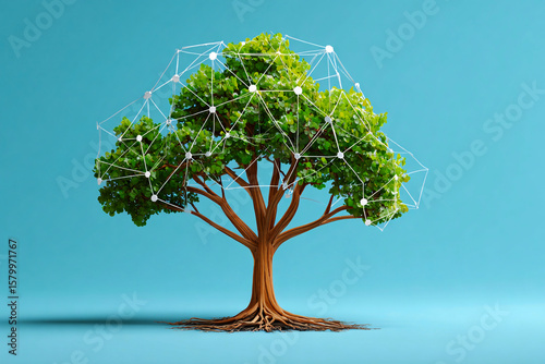 digital tree made of network nodes and circuit branches, innovation ecosystem, growth concept