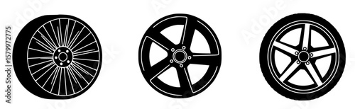 set black and white illustrations of various car rims.